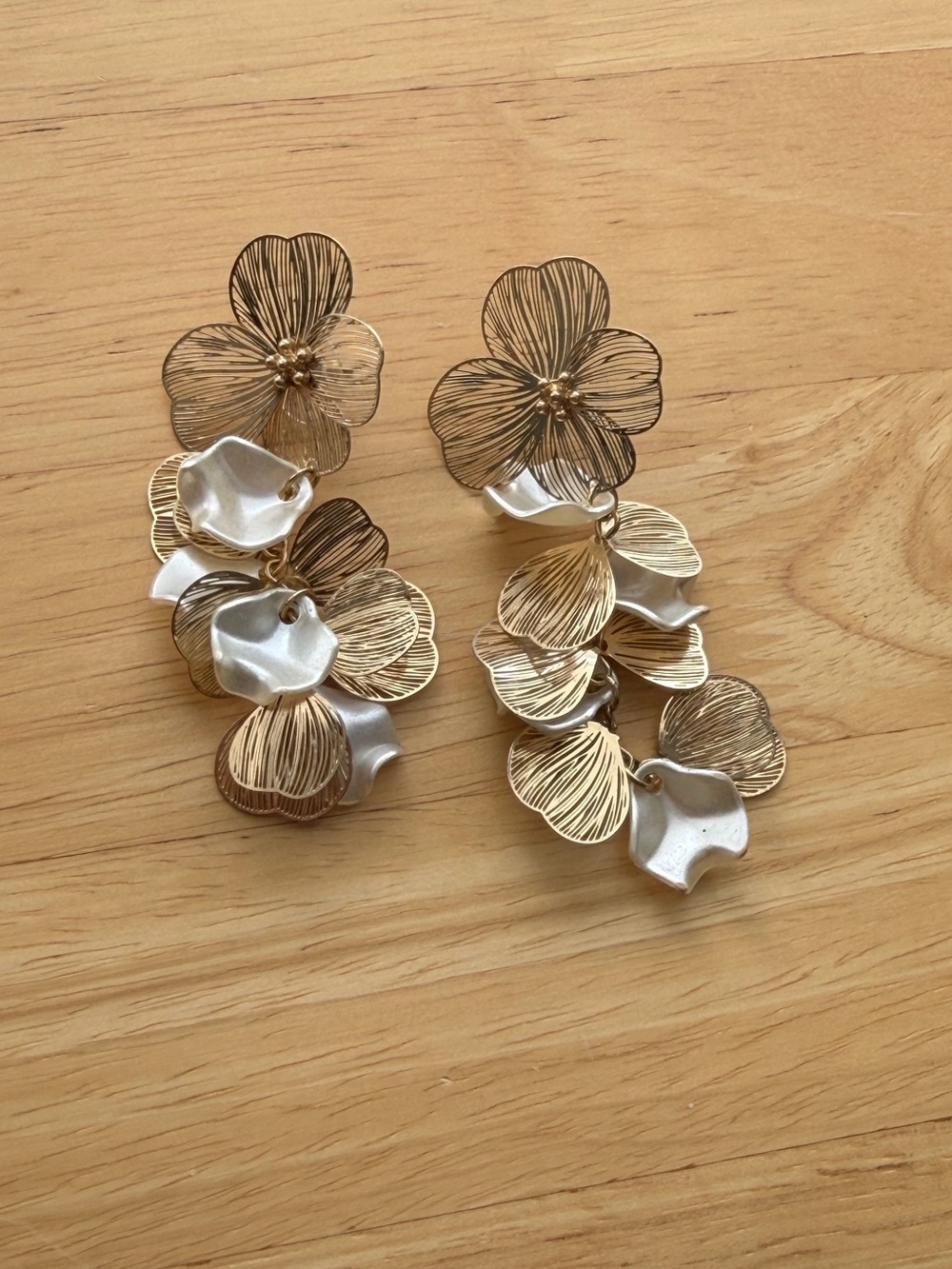 Gold and Silver Floral Drop Earrings - Elegant Women Jewelry